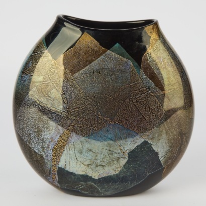 Garry Nash Gold and Silver Leaves Art Glass Vase 01