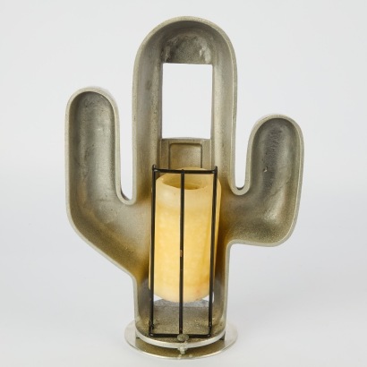 Large Rare Memphis Cast Metal Cactus Candle Holder