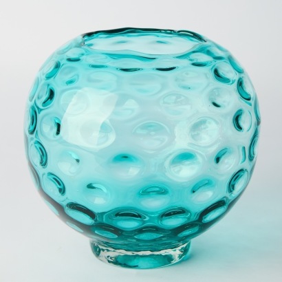 Borskie Sklo Turquoise Optic Art Glass Vase