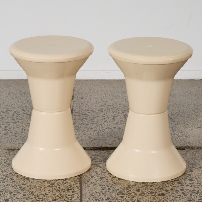 A Pair of Mid Century Caroma Arcade Stools in Ivory White