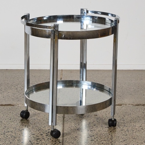 A MCM French Two Tier Chrome-Glass Bar Cart