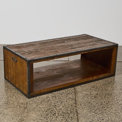 An Industrial-Style Metal and Wood Coffee Table
