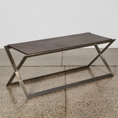 A Stainless Steel and Leather Bench Seat/Side Table