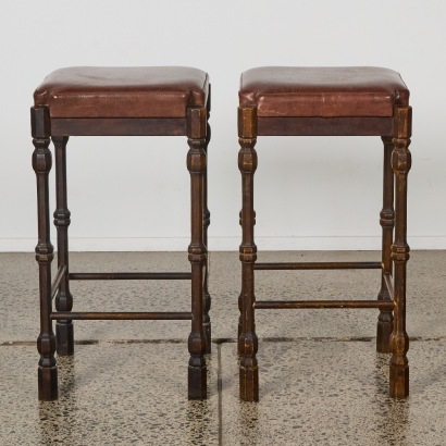 A Pair of Jacobean Revival Style Bar Stools
