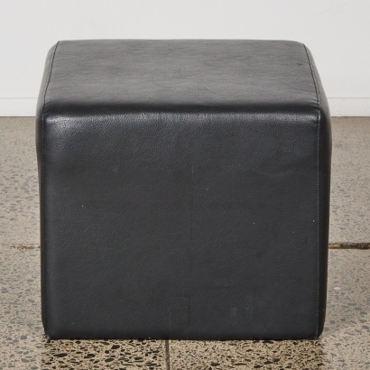 A Black Leather Foot Stool
