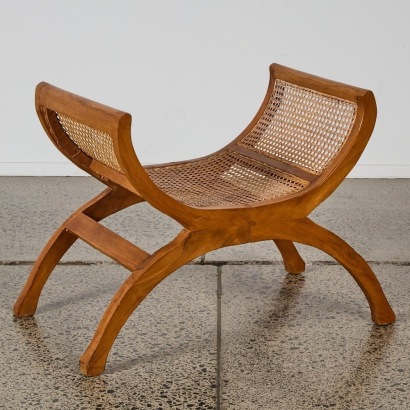 A Contemporary Anglo-Indian Style Cane and Hardwood Curule Stool