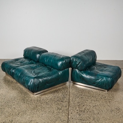 A 1970s Italian-Style Modular Leather Sofa in Teal Leather