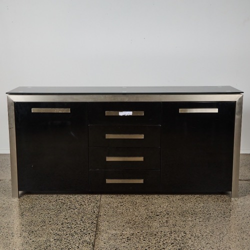 A Contemporary Glass and High Gloss Wood Sideboard