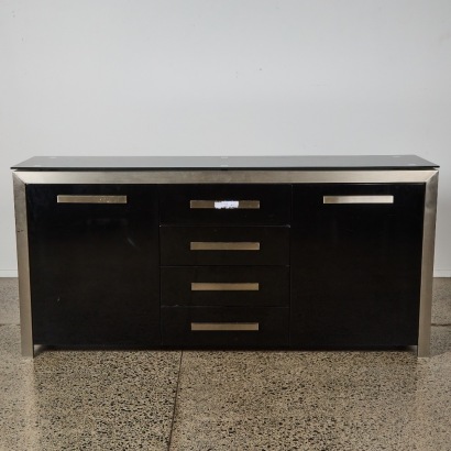 A Contemporary Glass and High Gloss Wood Sideboard