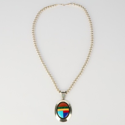A Vintage Signed Willie Saiz Navejo Sterling Silver Amulet with Multi-Stone Design