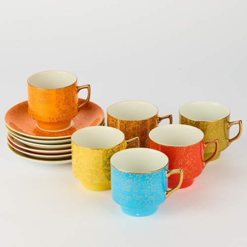 A Set of Six Fine China Teacups & Saucers, Made in Japan