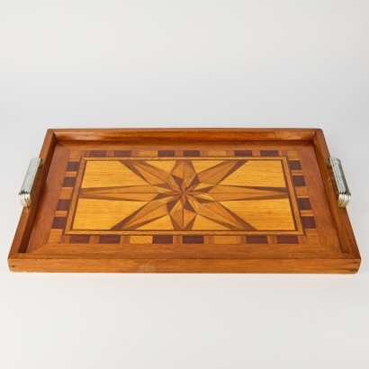 An Art Deco Wooden Tray with Geometric Marquetry