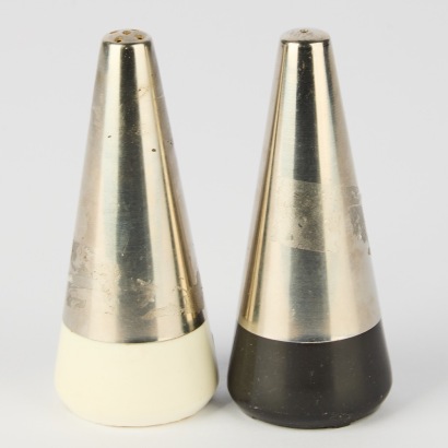 A Vintage Salt and Pepper Shakers by Lone Sachs for Lundtofte Steel Denmark
