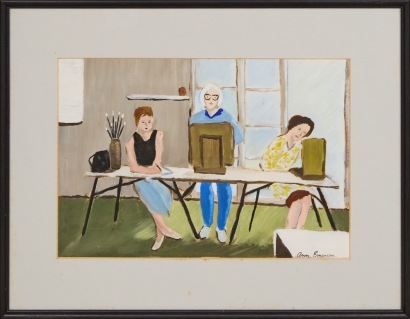 A Framed Original Painting of three Woman at a Table Artist Unknown