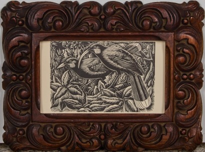 A E. Mervyn Taylor Nga Huia 1949 Original Woodcut Bookplate Print