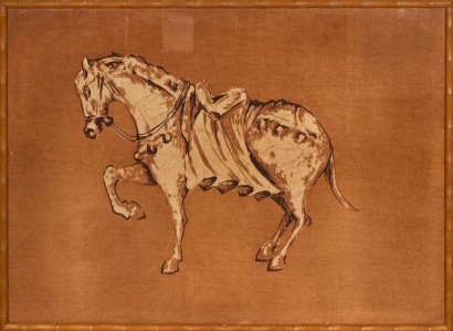 A Batik Style Horse in Bamboo Style Frame