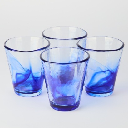A Set of Four Vintage Blue Swirl Bormioli Rocco Tumblers
