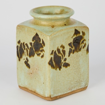 A Studio Pottery Celadon Cubic Vase