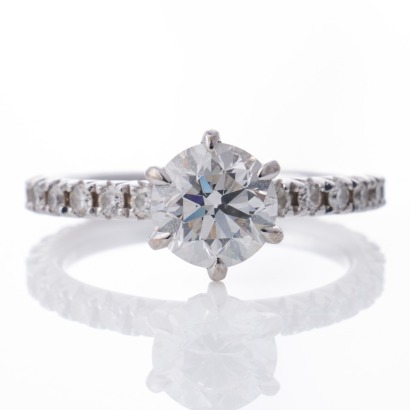 Walker & Hall, 18ct White Gold, Modern, 1.00ct / 0.41ct Diamond Ring, GIA certified