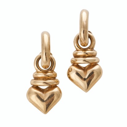 9ct Yellow Gold, Heart Charm Half Hoop Earrings