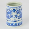 A Chinese 20th Century Blue and White 'Figural' Brush Pot (Qianlong Mark)