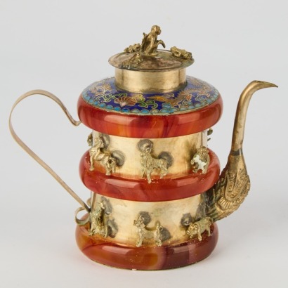 A Metal-Mounted Jade 'Dragon' Zodiac Teapot