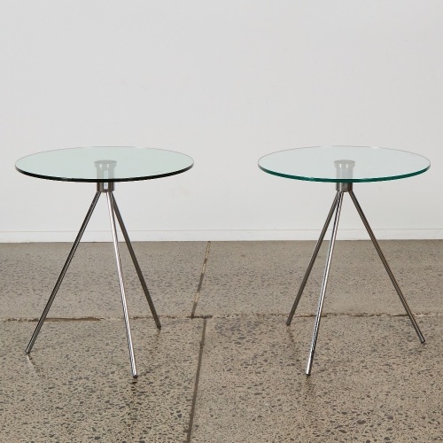 A Pair of Mid-Century Style Chrome and Glass Side Tables