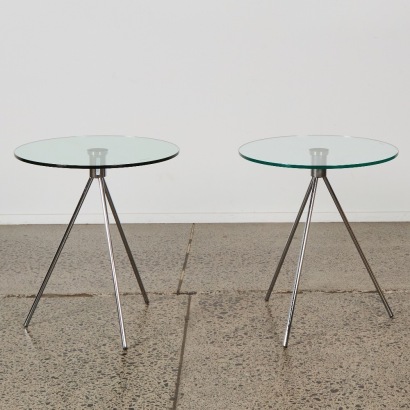 A Pair of Mid-Century Style Chrome and Glass Side Tables