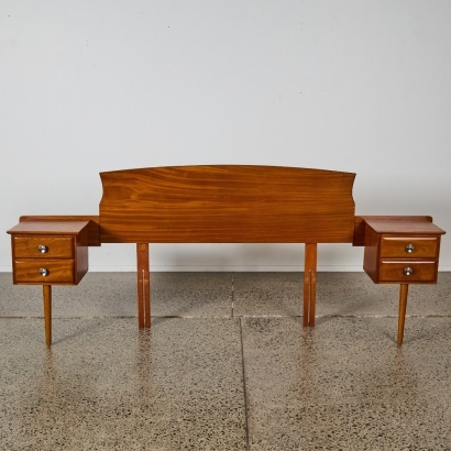 A Mid-Century Mahogany Headboard with Bedside Drawers