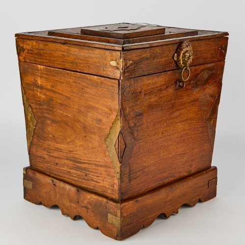 An Antique Teak and Brass Case-Gin Box