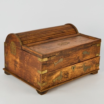 An Antique Teak and Brass Rolltop Writing Slope