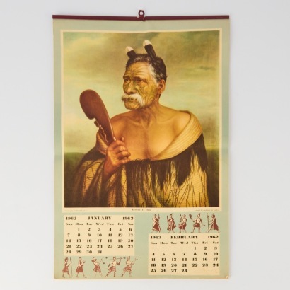 A Complete 1962 New Zealand Calendar Featuring Gottfried Lindauer's Paintings of M&fnof;&Aring;ori Portraits