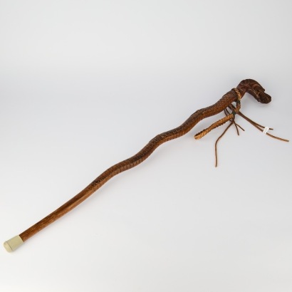 A Vintage Chinese Hand-Carved Rosewood Walking Stick