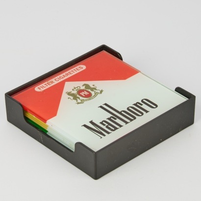 A Marlboro Cigarettes Glass Coaster Set