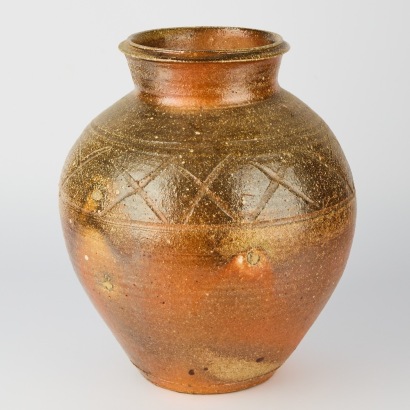 A Large Bruce Martin Anagama-Fired Floor Pot, c.1989