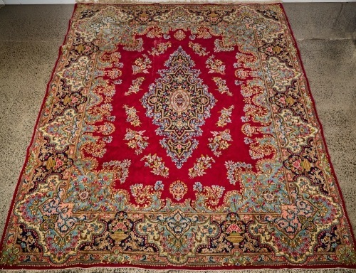 A Large Vintage Hand-Knotted Persian Kerman Carpet