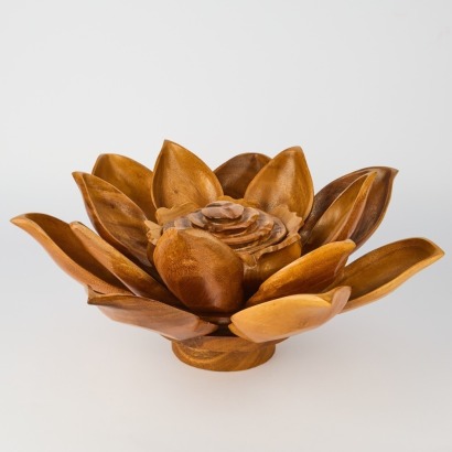 A Vintage Monkey Pod Lotus Flower Lazy Susan