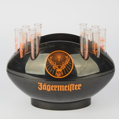 A Jagermeister Rugby Ball Bottle Cooler and Shot Holder