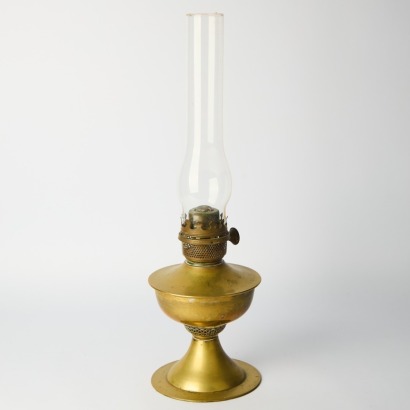 A Vintage Brass Oil Lamp with clear glass Hurricane Chimney