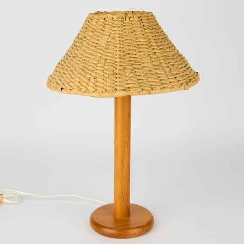 A Mid-century Modern Table lamp with Rimu Base and Handwoven Shade