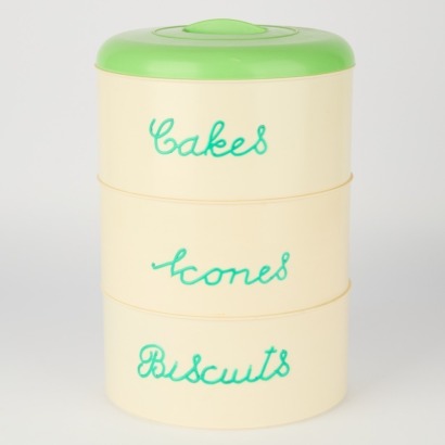 A Large Art Deco Green & Cream Bakelite 3-tier Kitchen Storage Container