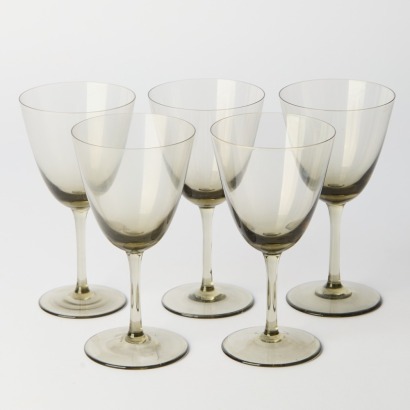 Five Smokey Grey Stem Vase Crystal Glasses