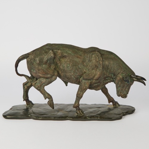 A Large Resin Bronzed Bull Sculpture