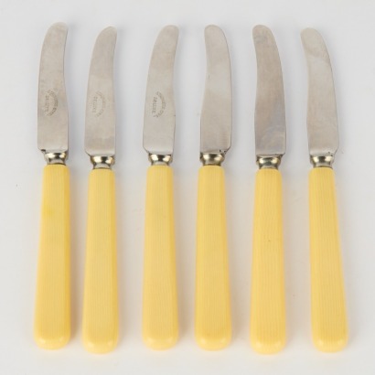A Vintage Set of Six Fruit Knives with Faux Ivory Handles