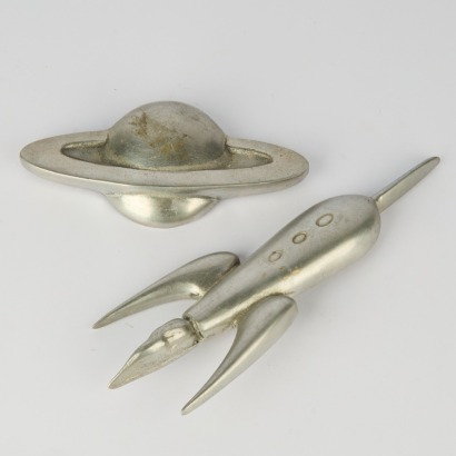 A Mid-Century Cast Aluminum Rocketship and Saturn
