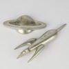 A Mid-Century Cast Aluminum Rocketship and Saturn