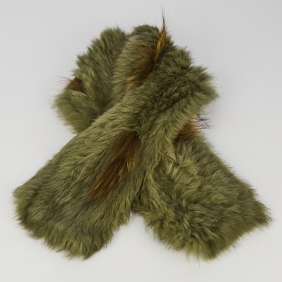 A Rabbit/Racoon Fur Scarf in Olive