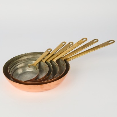 A Set of Six Vintage Copper Pans
