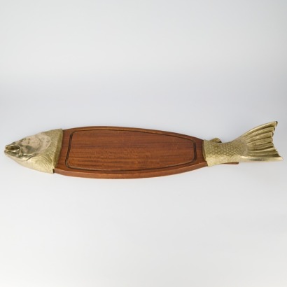 A Vintage Chrome and Wood Fish Tray