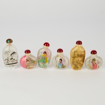 A Set of Six Chinese Inside-Painted Glass Snuff Bottles